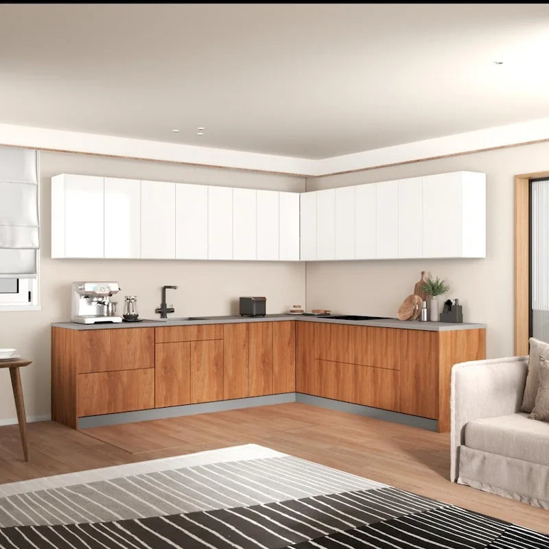 Cucina Collezione Modern Teak Naturale e Base Nera Dimensione 10x8,5Ft di Larghezza - 102x120