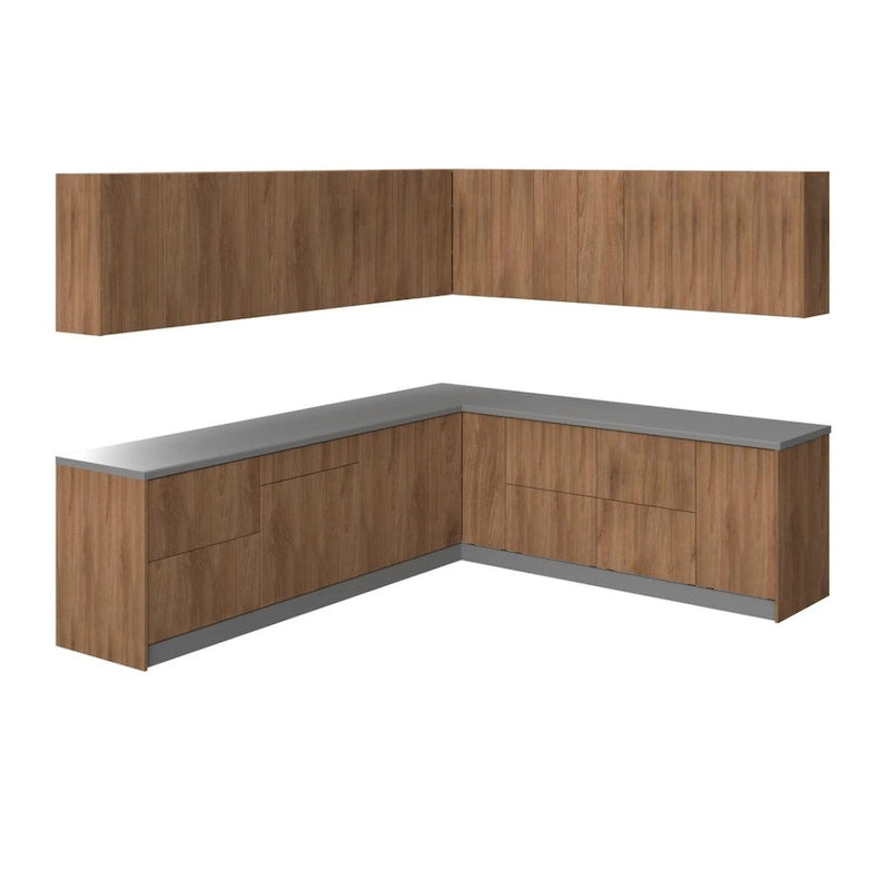Cucina Collezione Modern Teak Naturale e Base Nera Dimensione 10x8,5Ft di Larghezza - 102x120