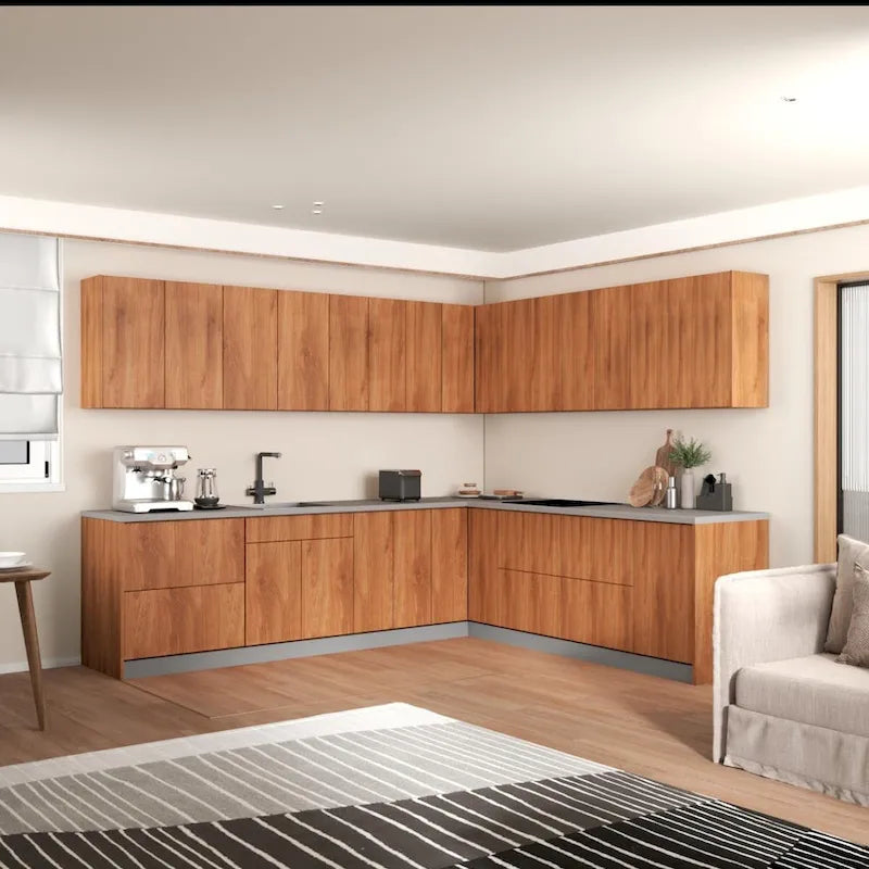 Cucina Collezione Modern Teak Naturale e Base Nera Dimensione 10x8,5Ft di Larghezza - 102x120