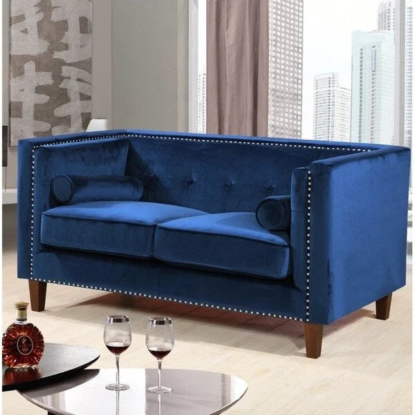 Divanetto Kittleson Classic Chesterfield con borchie - Blu