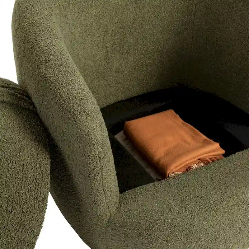 Poltrona Girevole Imbottita a Botte con Contenitore, Sedia Moderna da Salotto per Camera da Letto/Ufficio/Zone Lettura