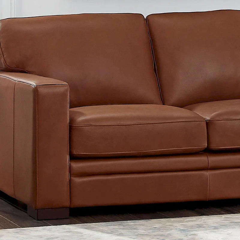 Divanetto Hydeline Dillon in pelle pieno fiore con piume, memory foam e molle