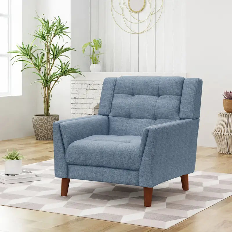 Modern Armchair - Blue, Beige - Tufted Single Seat