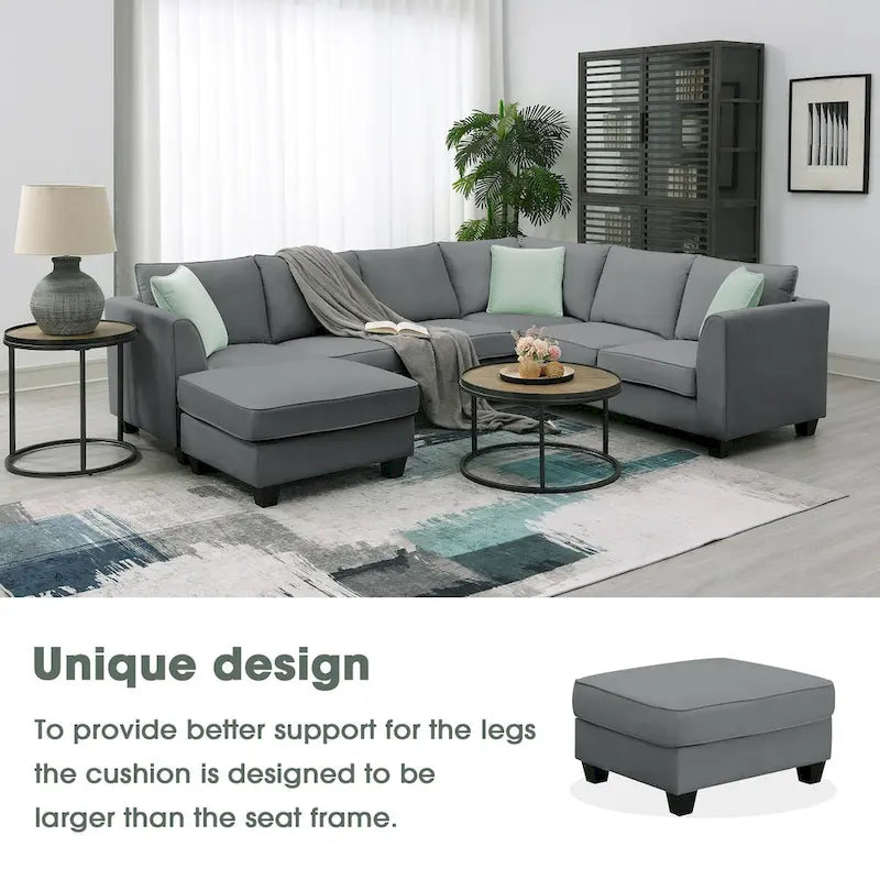 Divano Sezionale Couche da Soggiorno 112*87, Set Salotto a 7 Posti con Pouf, Divano ad Angolo a L con 3 Cuscini