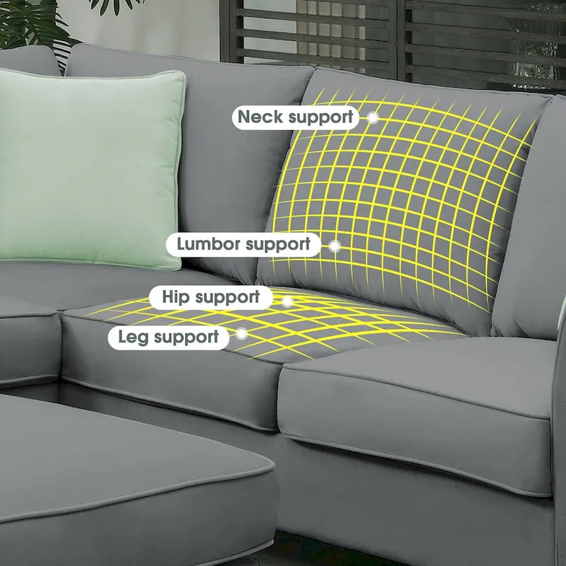 Divano Sezionale Couche da Soggiorno 112*87, Set Salotto a 7 Posti con Pouf, Divano ad Angolo a L con 3 Cuscini