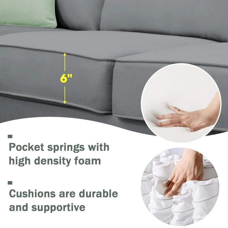 Divano Sezionale Couche da Soggiorno 112*87, Set Salotto a 7 Posti con Pouf, Divano ad Angolo a L con 3 Cuscini