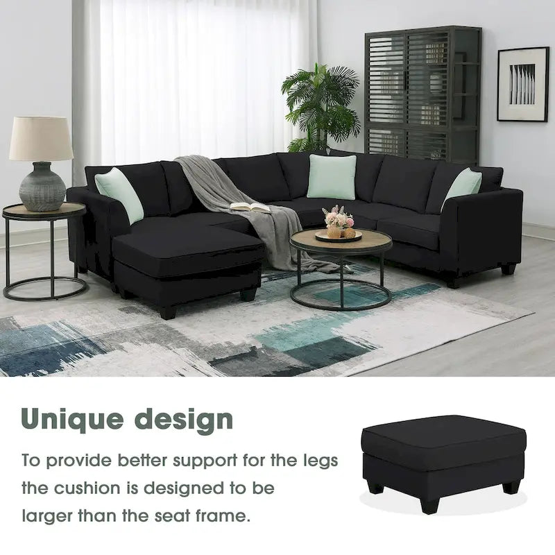 Divano Sezionale Couche da Soggiorno 112*87, Set Salotto a 7 Posti con Pouf, Divano ad Angolo a L con 3 Cuscini