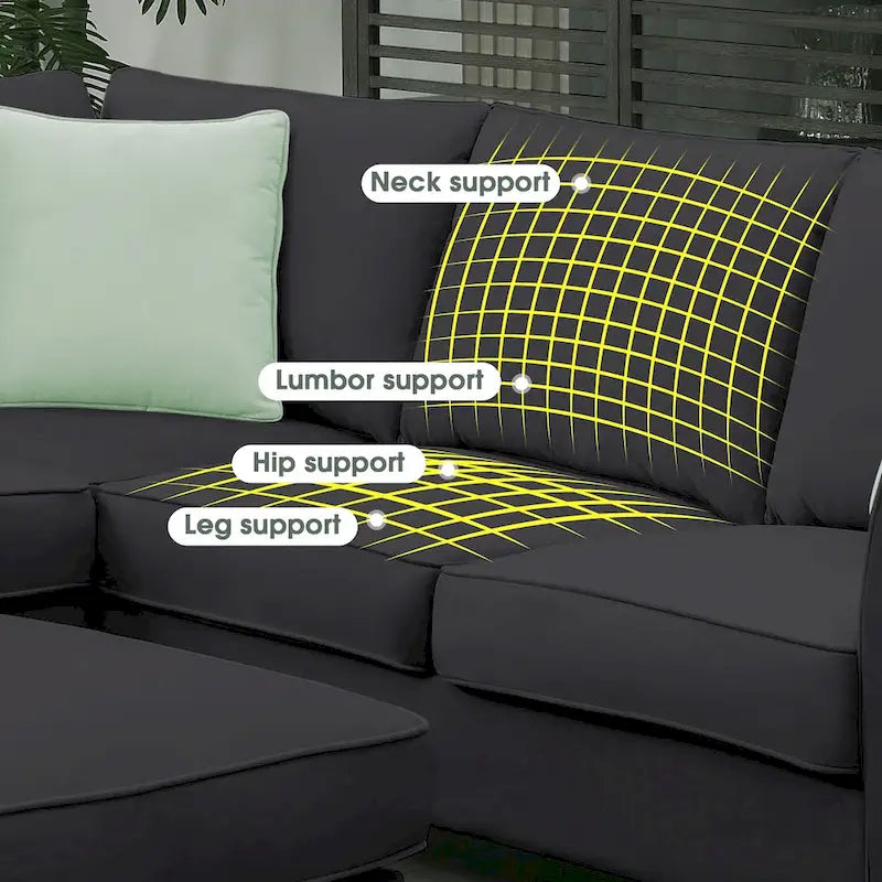 Divano Sezionale Couche da Soggiorno 112*87, Set Salotto a 7 Posti con Pouf, Divano ad Angolo a L con 3 Cuscini