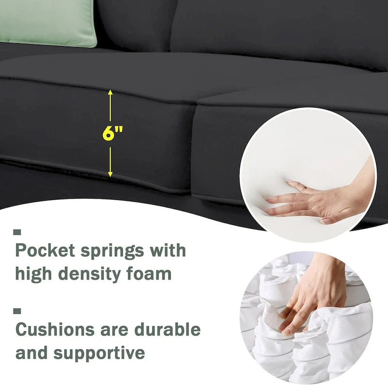 Divano Sezionale Couche da Soggiorno 112*87, Set Salotto a 7 Posti con Pouf, Divano ad Angolo a L con 3 Cuscini