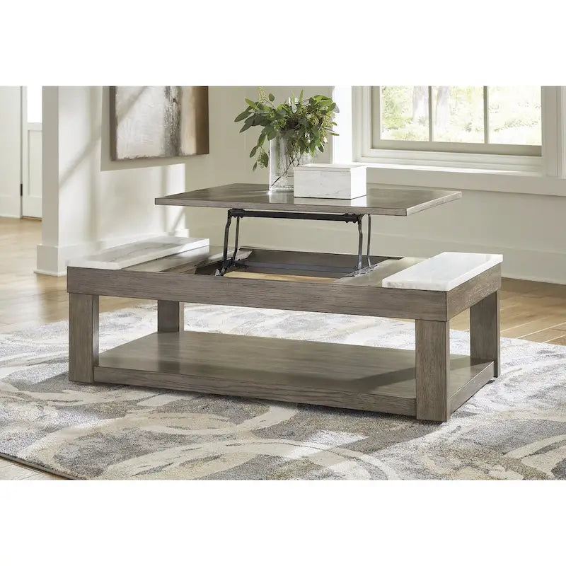 Signature Design by Ashley Loyaska Tavolino da Salotto Sollevabile Grigio Marrone/Bianco - 56.13 L x 28.25 P x 18.13 A