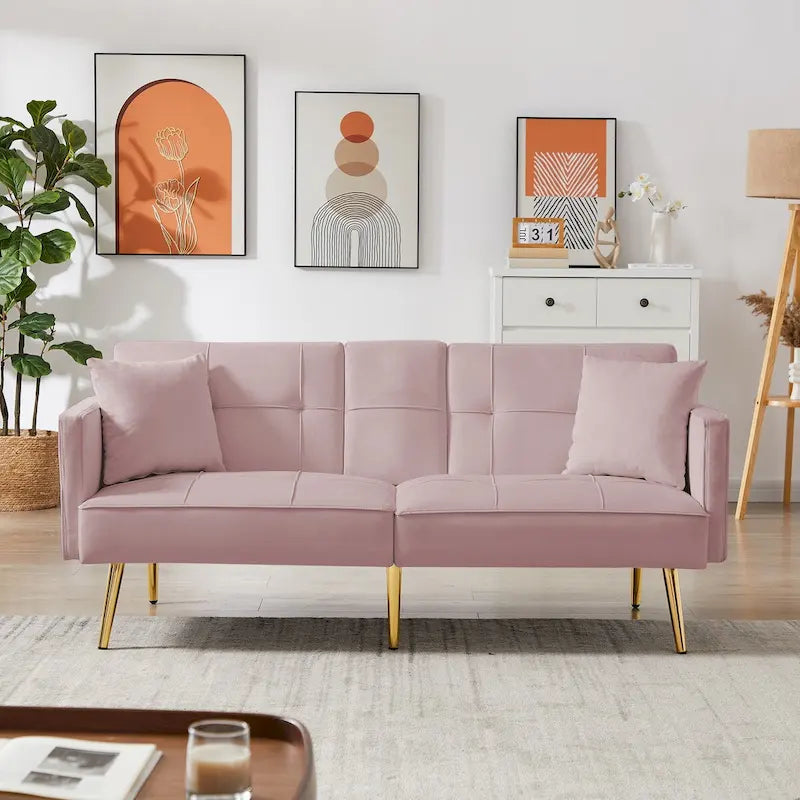 Divano letto futon in velluto con gambe in metallo dorato per soggiorno, ingresso, corridoio, ufficio