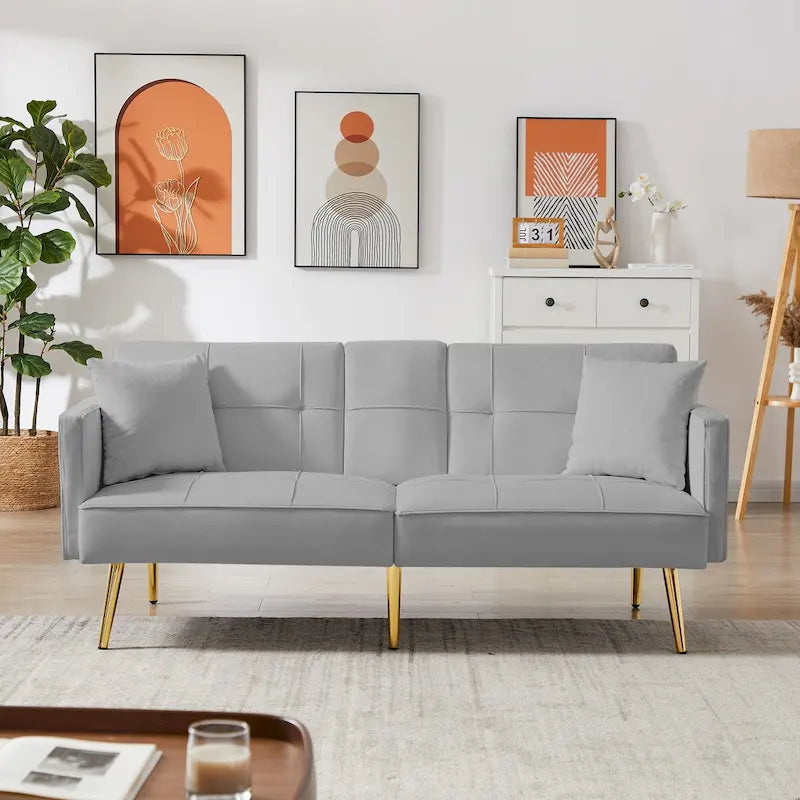 Divano letto futon in velluto con gambe in metallo dorato per soggiorno, ingresso, corridoio, ufficio