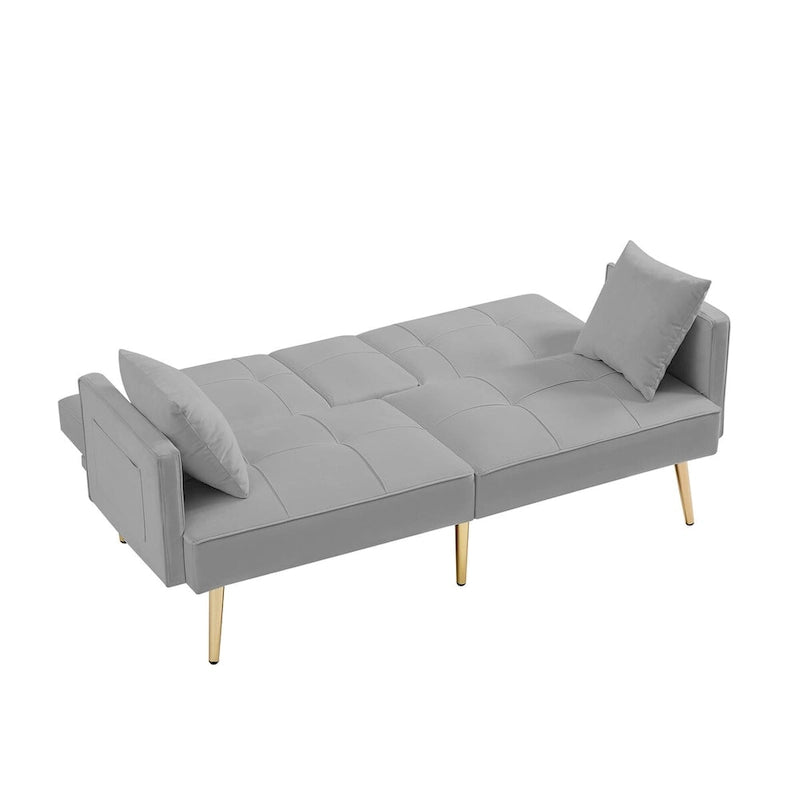 Divano letto futon in velluto con gambe in metallo dorato per soggiorno, ingresso, corridoio, ufficio