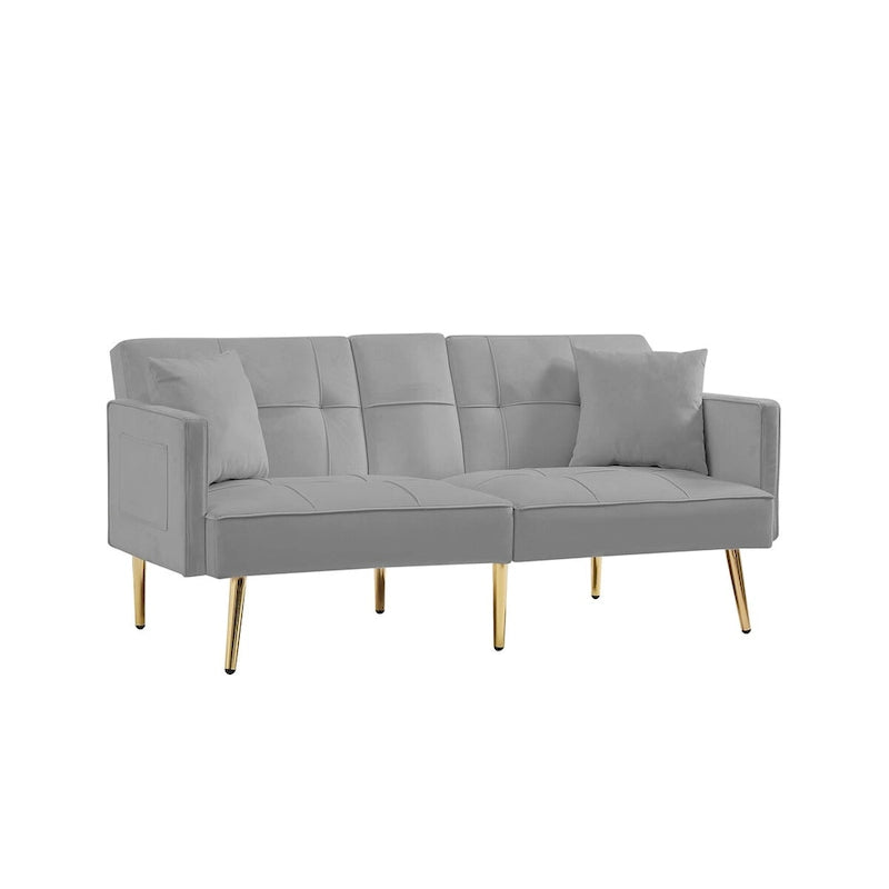 Divano letto futon in velluto con gambe in metallo dorato per soggiorno, ingresso, corridoio, ufficio