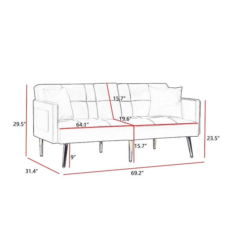 Divano letto futon in velluto con gambe in metallo dorato per soggiorno, ingresso, corridoio, ufficio