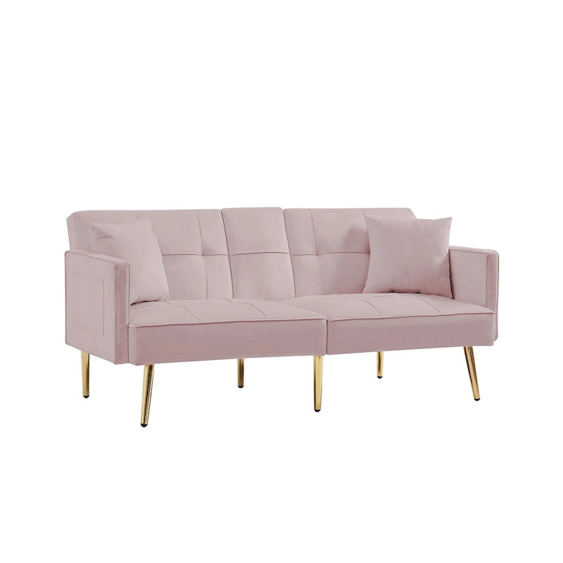 Divano letto futon in velluto con gambe in metallo dorato per soggiorno, ingresso, corridoio, ufficio