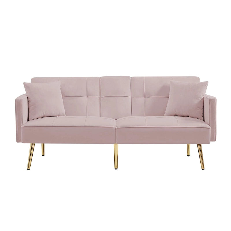 Divano letto futon in velluto con gambe in metallo dorato per soggiorno, ingresso, corridoio, ufficio