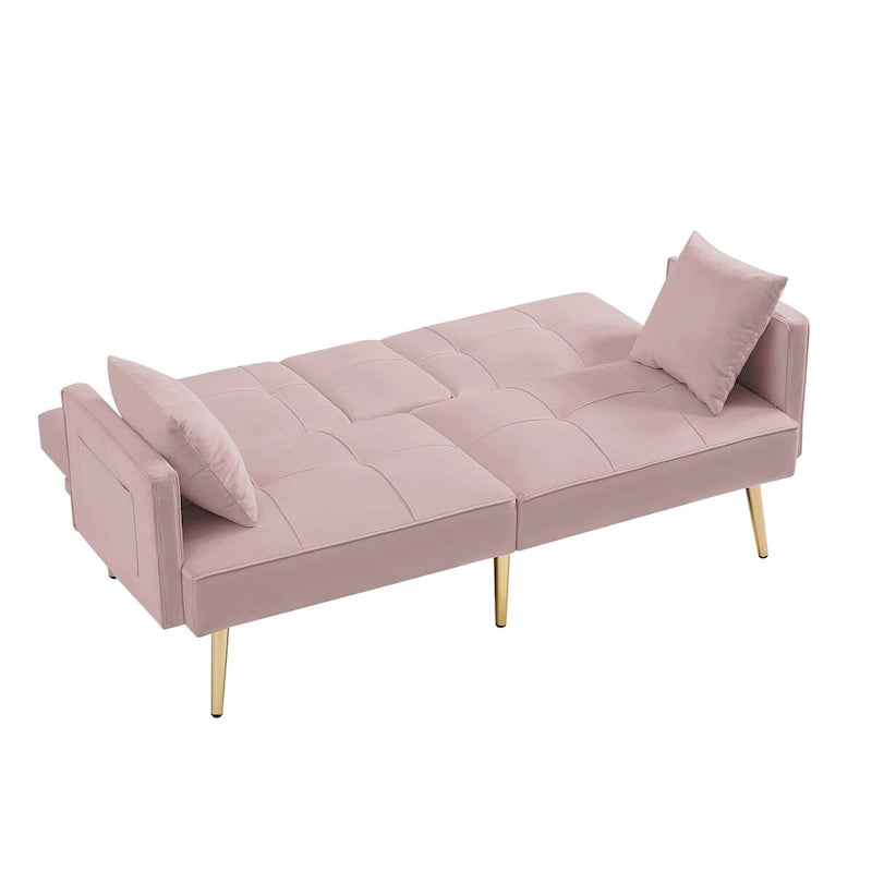 Divano letto futon in velluto con gambe in metallo dorato per soggiorno, ingresso, corridoio, ufficio