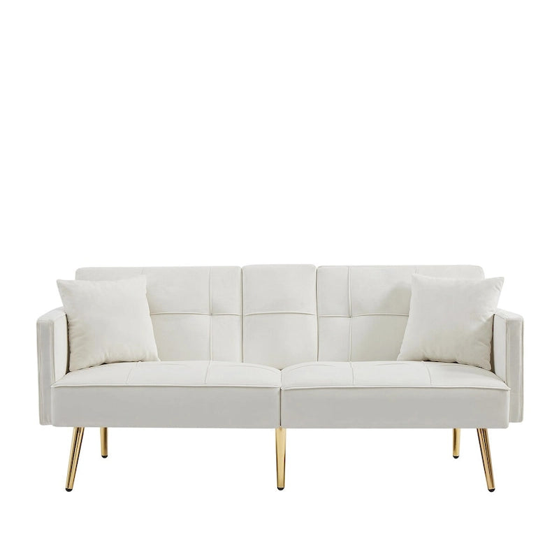 Divano letto futon in velluto con gambe in metallo dorato per soggiorno, ingresso, corridoio, ufficio