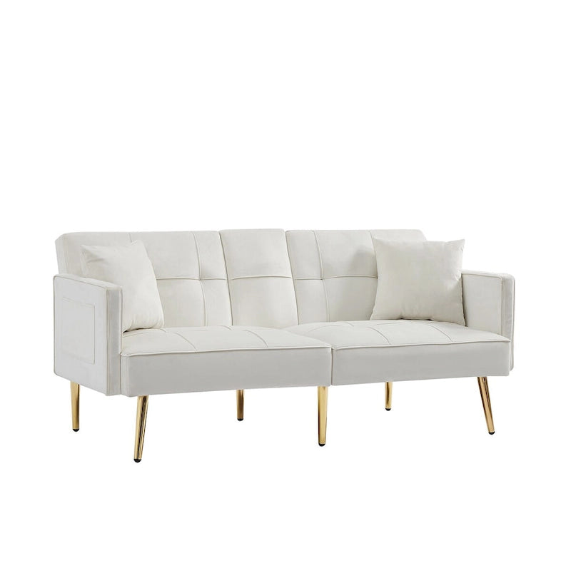 Divano letto futon in velluto con gambe in metallo dorato per soggiorno, ingresso, corridoio, ufficio