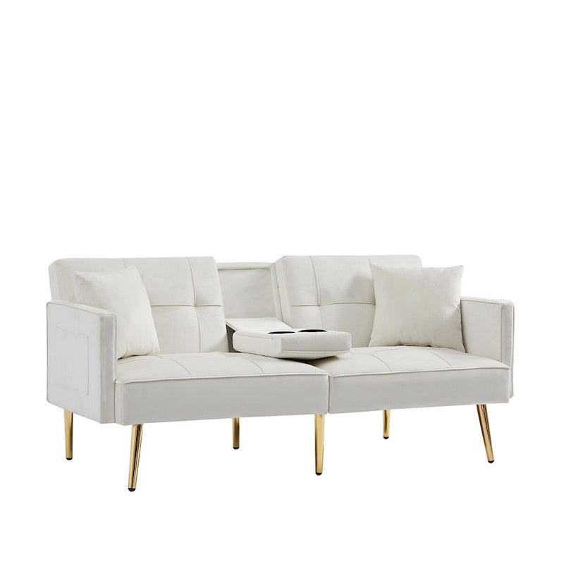 Divano letto futon in velluto con gambe in metallo dorato per soggiorno, ingresso, corridoio, ufficio