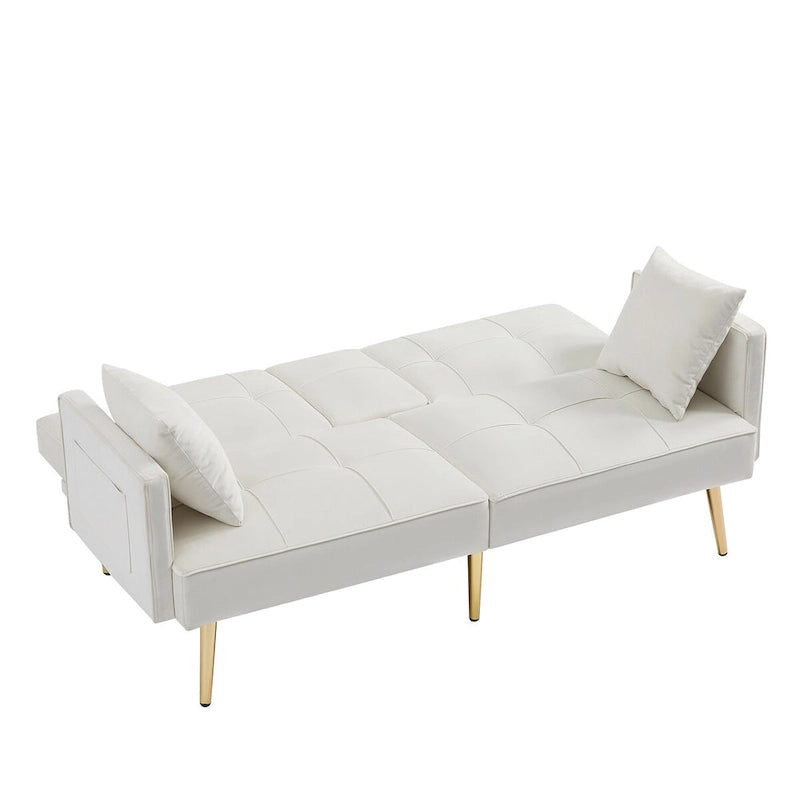 Divano letto futon in velluto con gambe in metallo dorato per soggiorno, ingresso, corridoio, ufficio