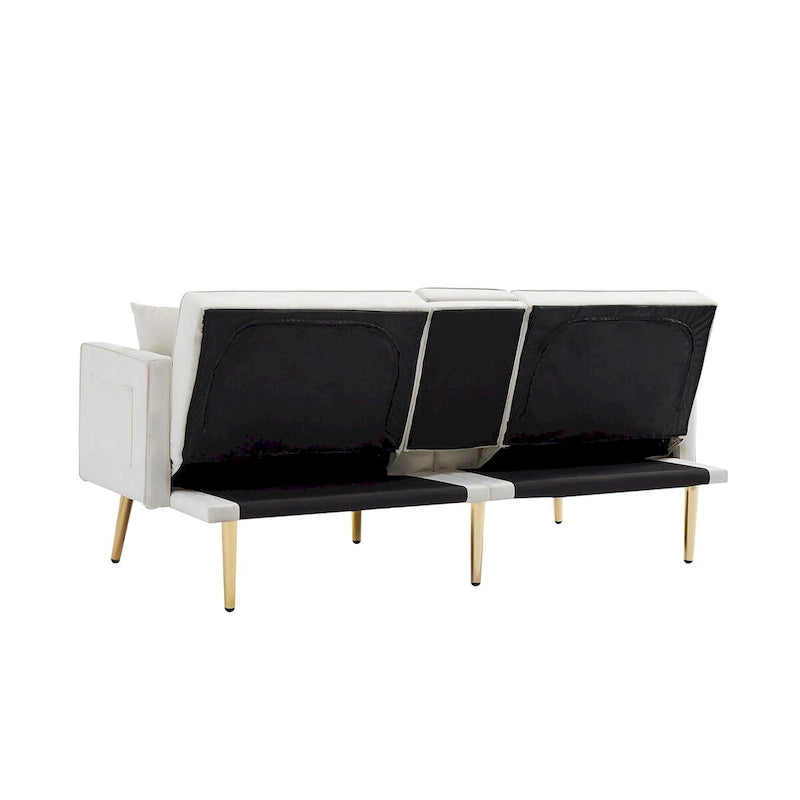 Divano letto futon in velluto con gambe in metallo dorato per soggiorno, ingresso, corridoio, ufficio