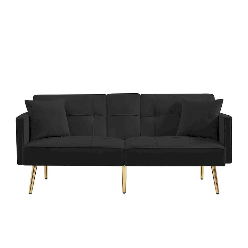 Divano letto futon in velluto con gambe in metallo dorato per soggiorno, ingresso, corridoio, ufficio