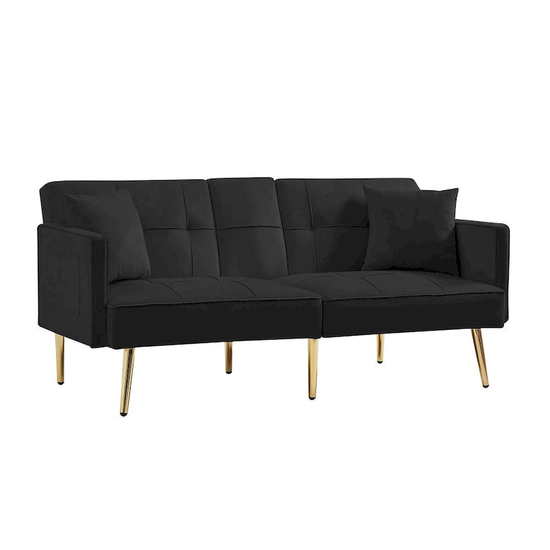 Divano letto futon in velluto con gambe in metallo dorato per soggiorno, ingresso, corridoio, ufficio