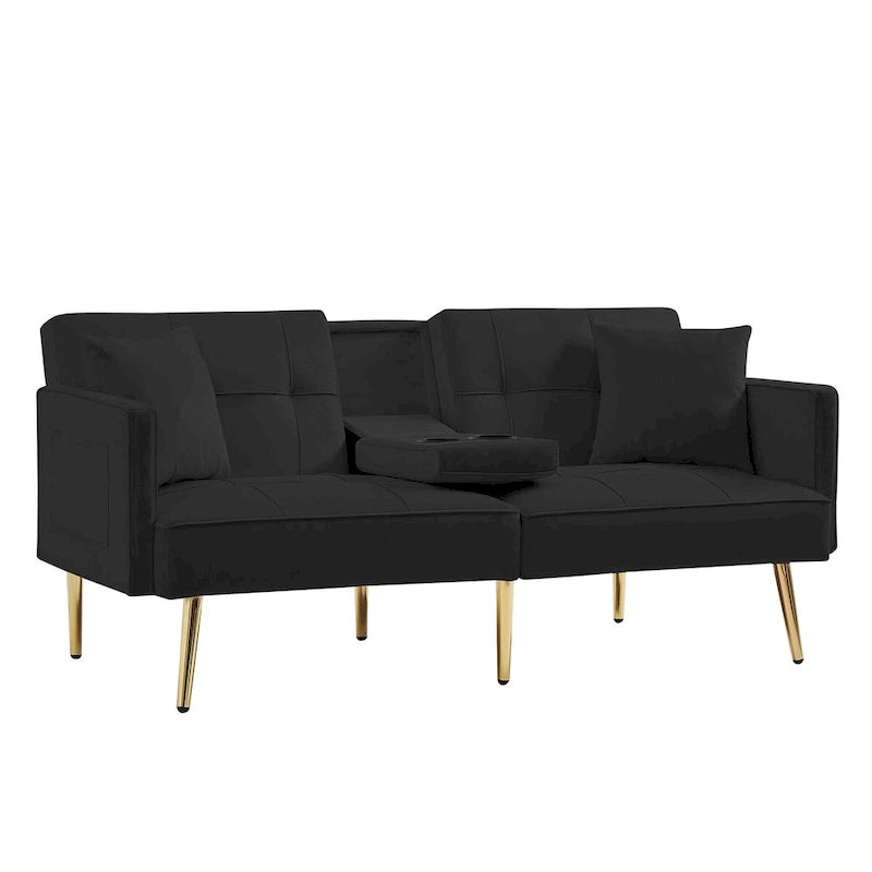 Divano letto futon in velluto con gambe in metallo dorato per soggiorno, ingresso, corridoio, ufficio