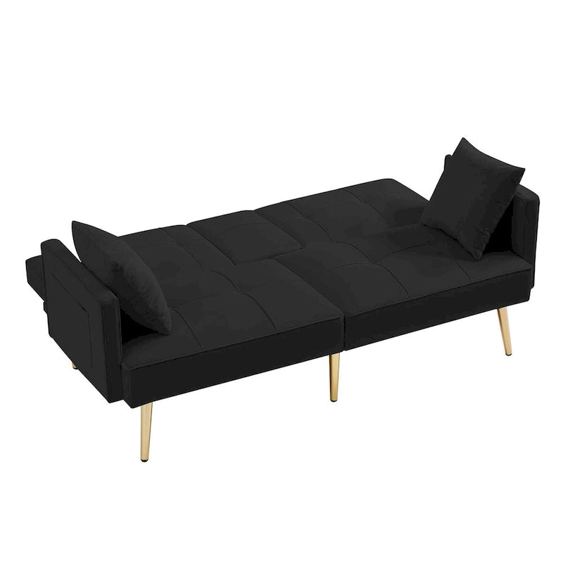 Divano letto futon in velluto con gambe in metallo dorato per soggiorno, ingresso, corridoio, ufficio