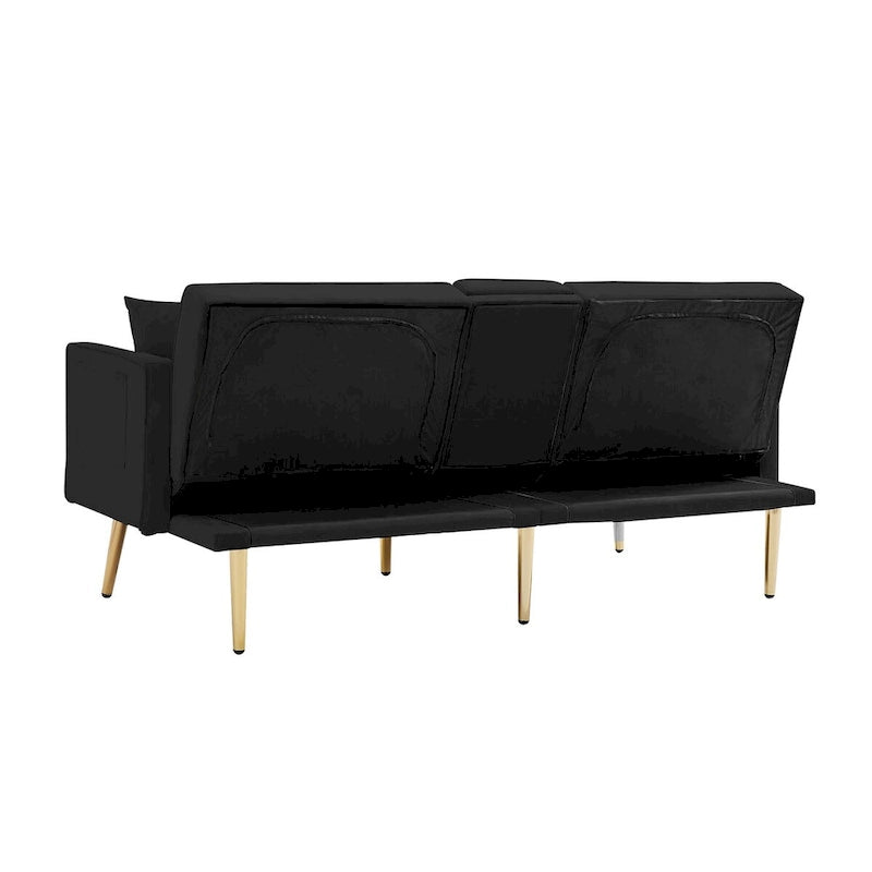 Divano letto futon in velluto con gambe in metallo dorato per soggiorno, ingresso, corridoio, ufficio