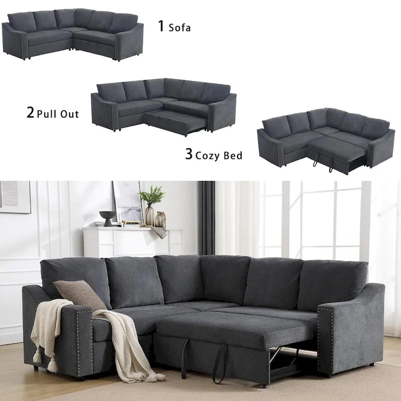 Divano a L con divano letto estraibile, divano angolare, comodo set di mobili per soggiorno, divano letto, sedile angolare per due persone