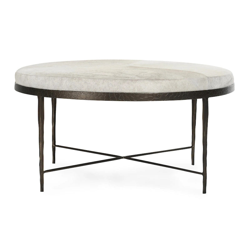 Ivory Leather Hide Coffee Table with Iron Base