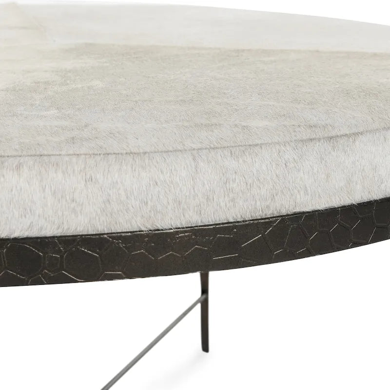 Ivory Leather Hide Coffee Table with Iron Base