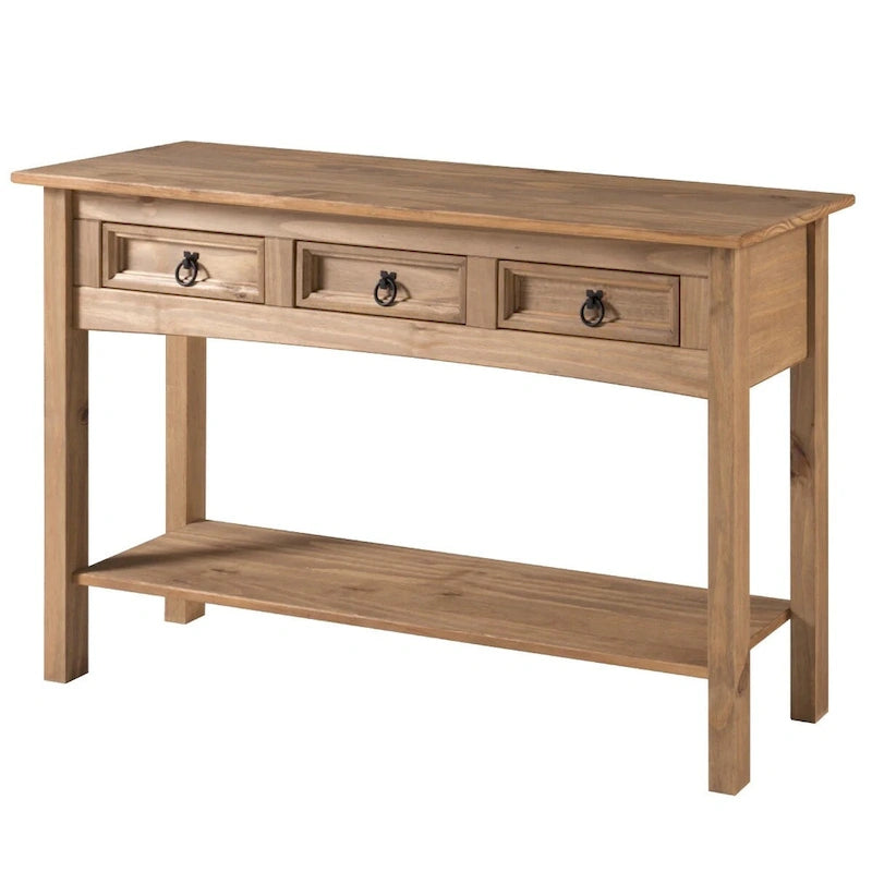 OS Home and Office Furniture, modello COR933, consolle a tre cassetti in legno della serie Cottage, finitura Corona Brown