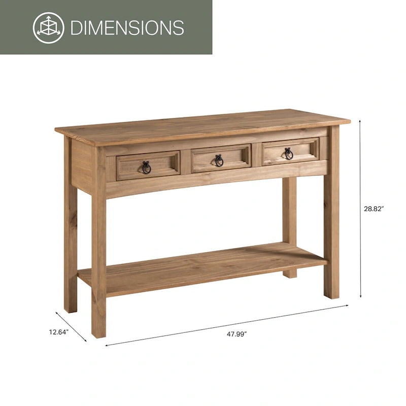 OS Home and Office Furniture, modello COR933, consolle a tre cassetti in legno della serie Cottage, finitura Corona Brown