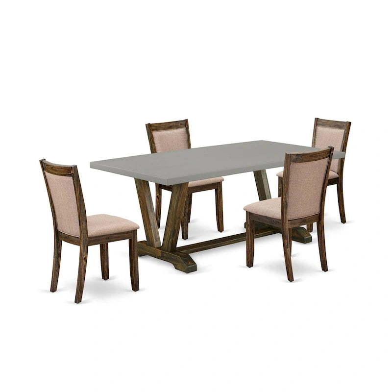 Set da pranzo East West Furniture - un tavolo da cucina e sedie in tessuto di lino color cachi scuro, Jacobean invecchiato (Opzioni pezzi)