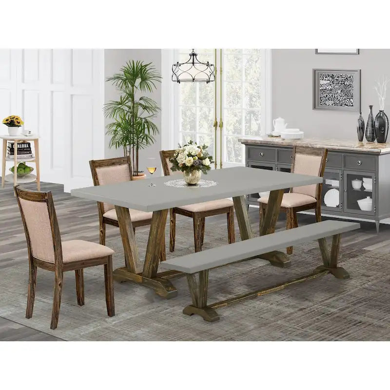 Set da pranzo East West Furniture - un tavolo da cucina e sedie in tessuto di lino color cachi scuro, Jacobean invecchiato (Opzioni pezzi)