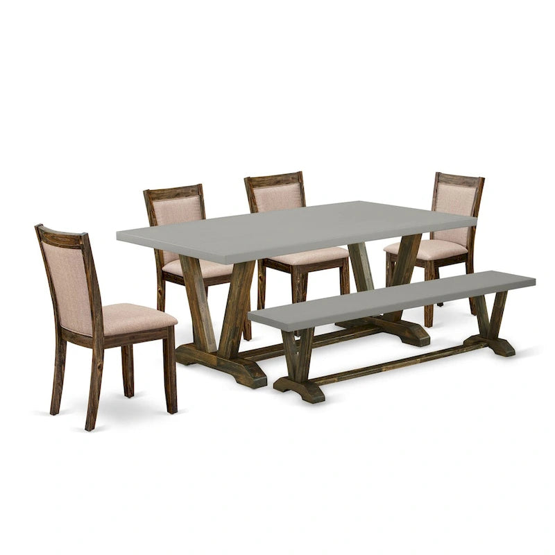 Set da pranzo East West Furniture - un tavolo da cucina e sedie in tessuto di lino color cachi scuro, Jacobean invecchiato (Opzioni pezzi)