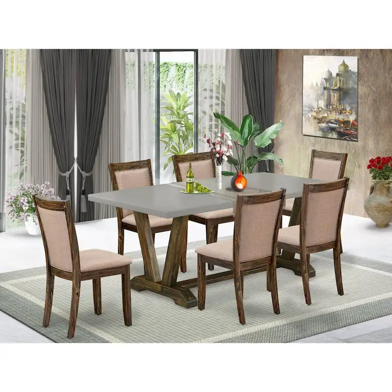 Set da pranzo East West Furniture - un tavolo da cucina e sedie in tessuto di lino color cachi scuro, Jacobean invecchiato (Opzioni pezzi)