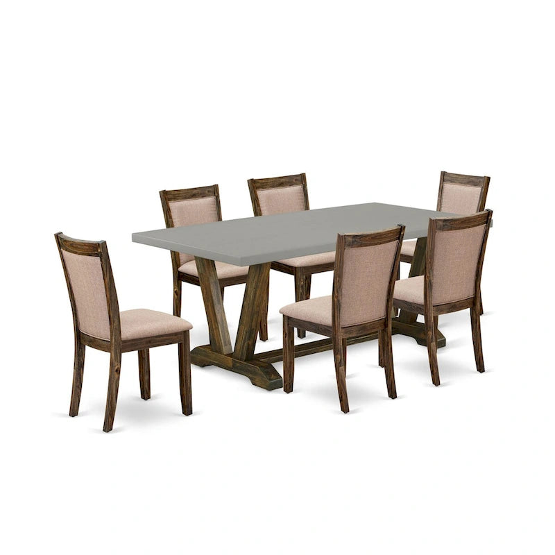 Set da pranzo East West Furniture - un tavolo da cucina e sedie in tessuto di lino color cachi scuro, Jacobean invecchiato (Opzioni pezzi)