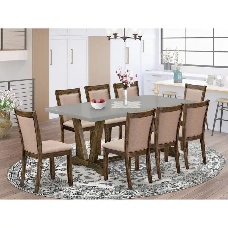Set da pranzo East West Furniture - un tavolo da cucina e sedie in tessuto di lino color cachi scuro, Jacobean invecchiato (Opzioni pezzi)