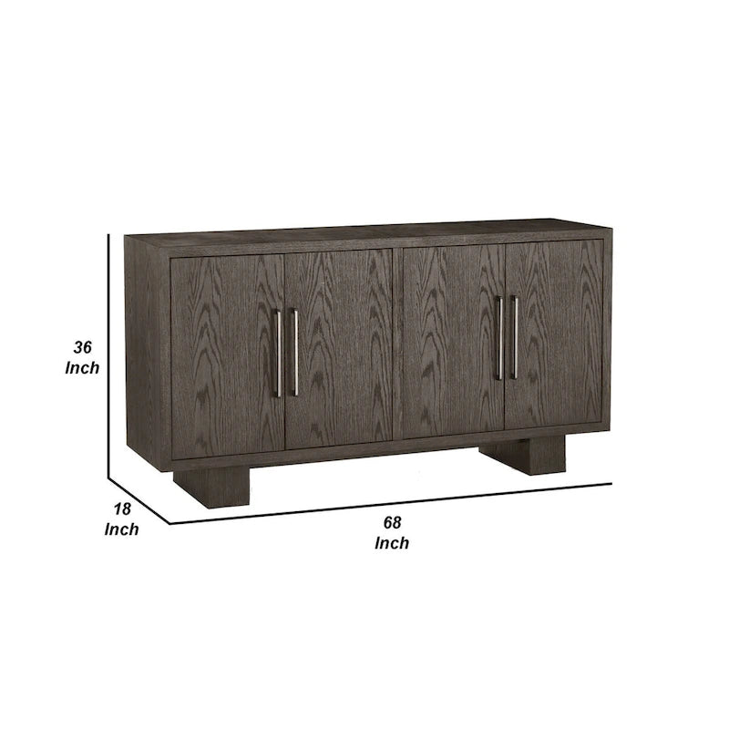 Madia/Credenza Mod da 68 pollici, Legno di Gomma, Dettagli Venature, Grigio Cenere