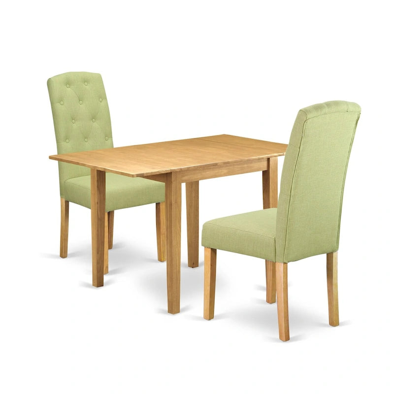East West Furniture Set da pranzo 3 pezzi - un tavolo da cucina rettangolare e 2 sedie imbottite in tessuto di lino Limelight, rovere