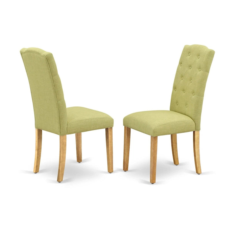 East West Furniture Set da pranzo 3 pezzi - un tavolo da cucina rettangolare e 2 sedie imbottite in tessuto di lino Limelight, rovere