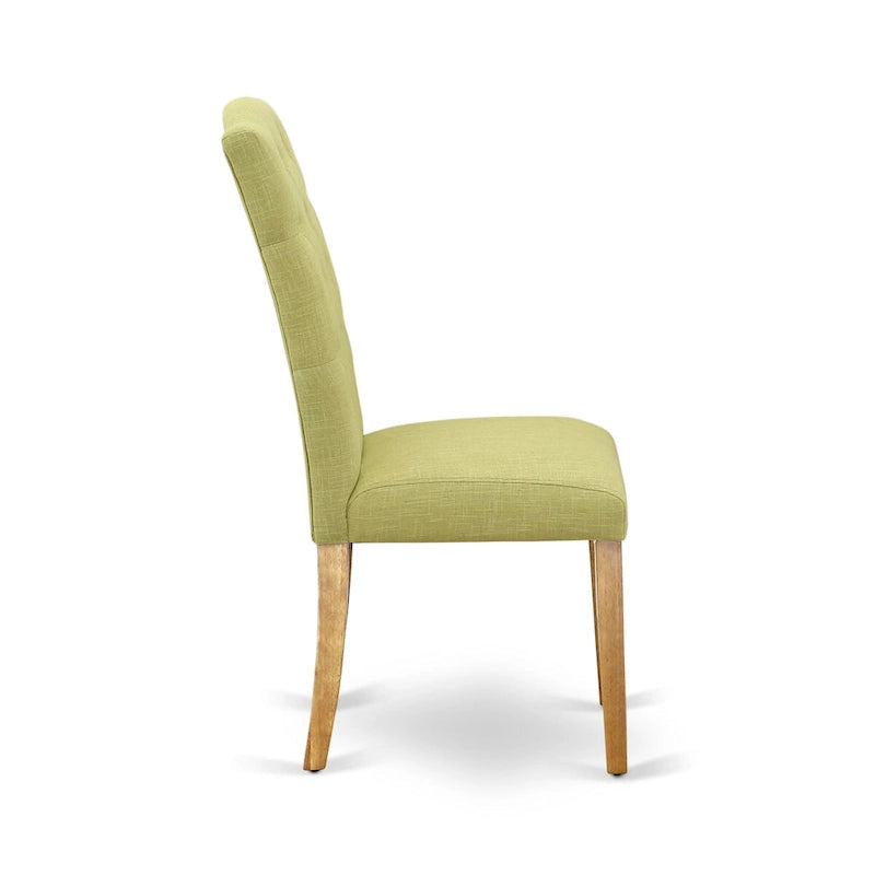East West Furniture Set da pranzo 3 pezzi - un tavolo da cucina rettangolare e 2 sedie imbottite in tessuto di lino Limelight, rovere