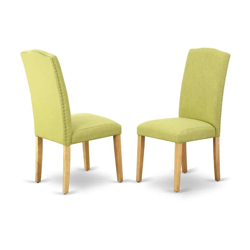 East West Furniture Set da pranzo 3 pezzi - un tavolo da cucina rettangolare e 2 sedie imbottite in tessuto di lino Limelight, rovere