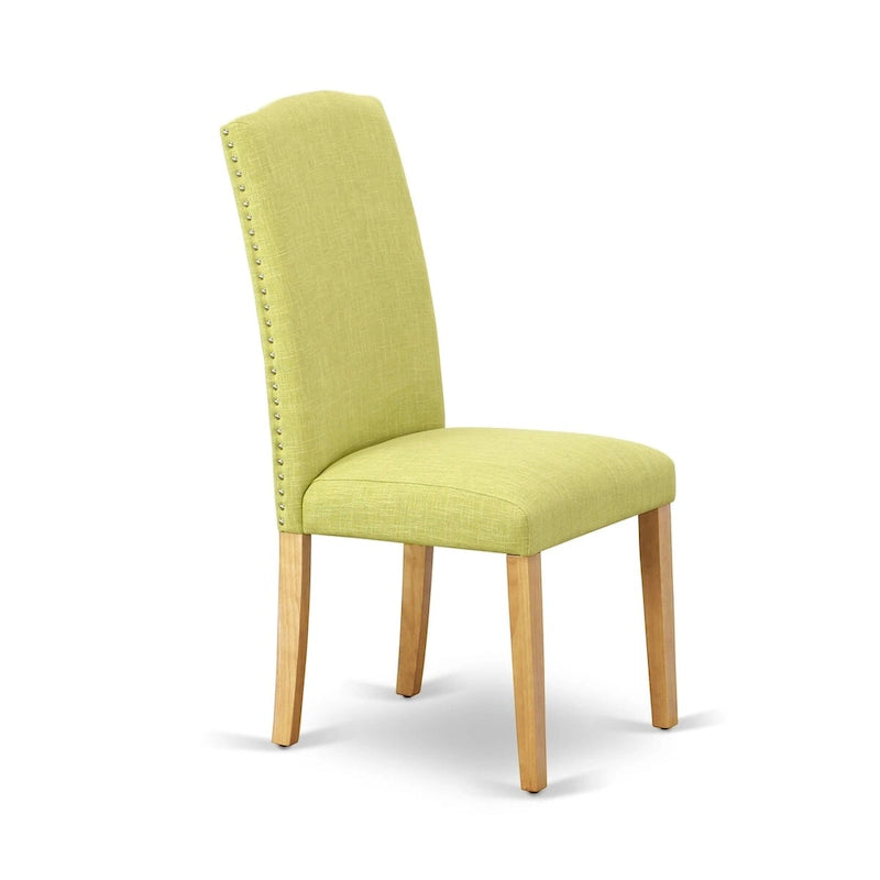 East West Furniture Set da pranzo 3 pezzi - un tavolo da cucina rettangolare e 2 sedie imbottite in tessuto di lino Limelight, rovere