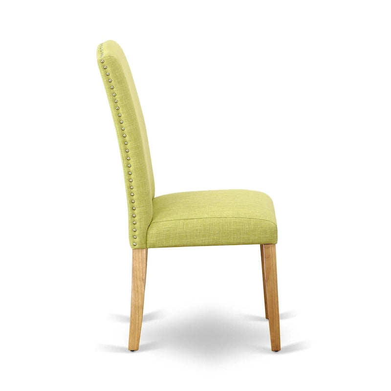 East West Furniture Set da pranzo 3 pezzi - un tavolo da cucina rettangolare e 2 sedie imbottite in tessuto di lino Limelight, rovere